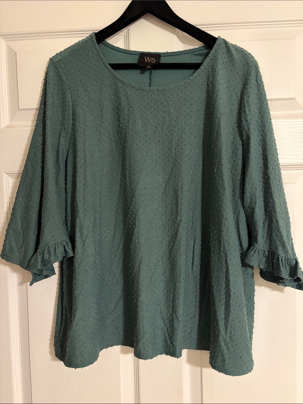 W5 Textured Swiss Dot Ruffle Sleeve Blouse Teal Green Size 2x Boho